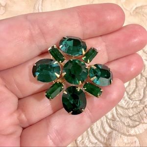 Vintage Czech green rhinestone brooch pin 1950s